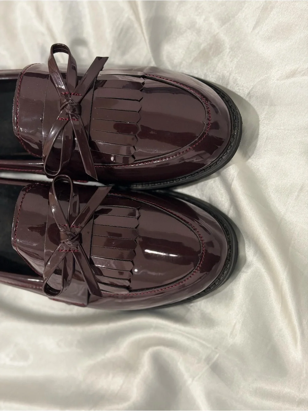 Patent Shine Tassel Loafers in Deep Burgundy